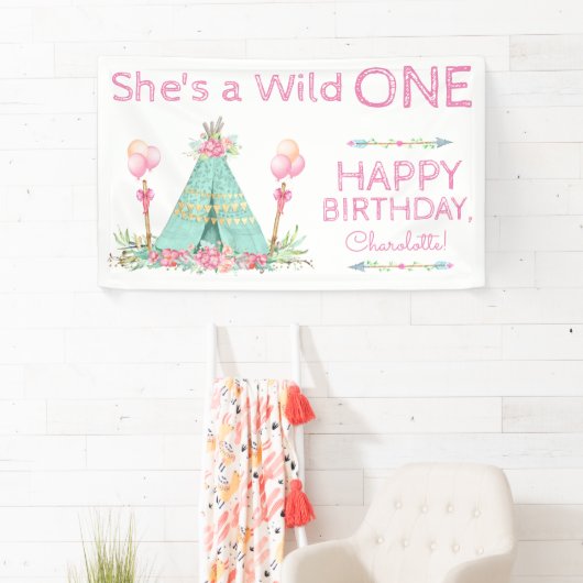 Wild One TeePee 1. Geburtstag Banner (Insitu)