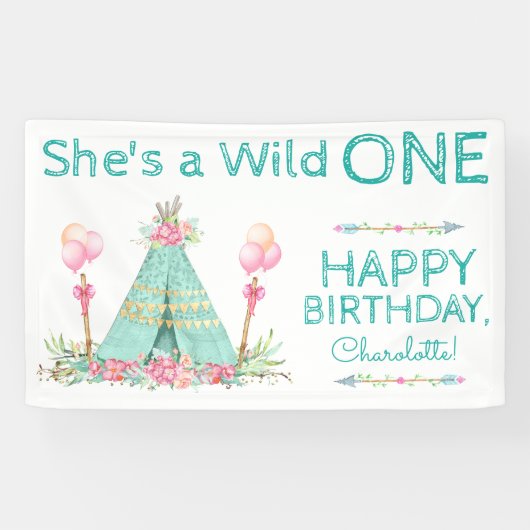 Wild One TeePee 1. Geburtstag Banner (Horizontal)