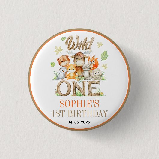 Wild One Tiergeburtstagsfeier | Safari Dschungel Button (Vorderseite)