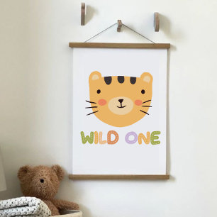 Wild One Tiger Baby Kinderzimmer Wandteppich Mit Holzrahmen
