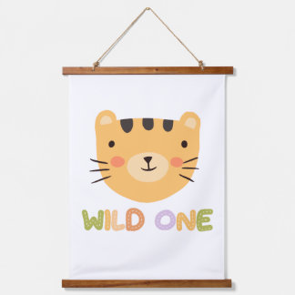 Wild One Tiger Baby Kinderzimmer Wandteppich Mit Holzrahmen