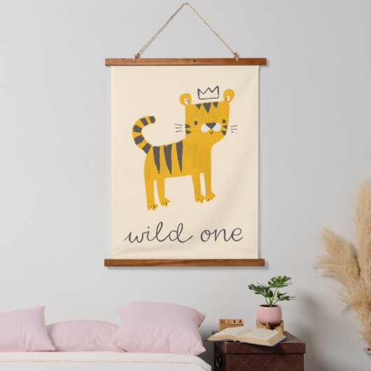 Wild One Tiger Cat Wandteppich Mit Holzrahmen (Schlafzimmer)