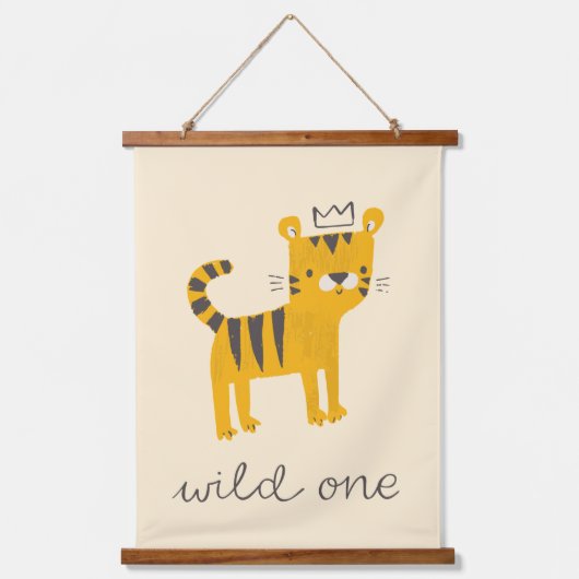 Wild One Tiger Cat Wandteppich Mit Holzrahmen (Vorderseite)