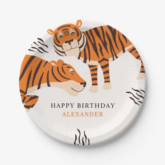 Wild One Tiger Happy Children's Birthday Pappteller (Vorderseite)