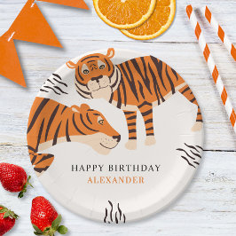 Wild One Tiger Happy Children's Birthday Pappteller
