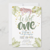 Wild One Tiger Khaki Green 1. Geburtstag Einladung (Vorderseite)