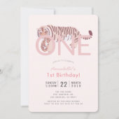 Wild One Tiger Pink Girl 1. Geburtstag Einladung (Vorderseite)