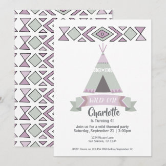 Wild One Tipi Stamm Geburtstag (pink) Einladung