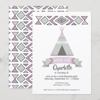 Wild One Tipi Stamm Geburtstag (pink) Einladung