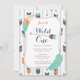 Wild ONE Tribal Arrows Birthday Party Blue Green Einladung