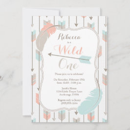 Wild ONE Tribal Arrows Birthday Party Pink Gray Einladung