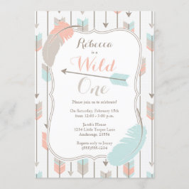 Wild ONE Tribal Arrows Birthday Party Pink Gray Einladung