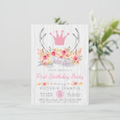 Wild One Tribal Boho Prinzessin Antler Einladung (Stehend Vorderseite)