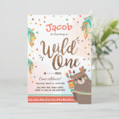 Wild One Tribal Erster Geburtstag Einladung Woodla (Stehend Vorderseite)