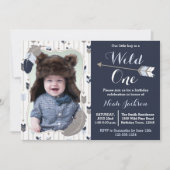 Wild One Tribal First Birthday Blue Foto Einladung (Vorderseite)