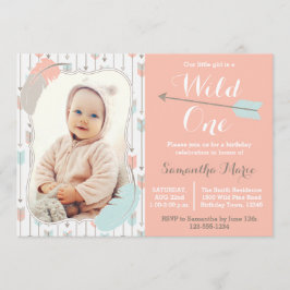 Wild One Tribal Girl Erster Geburtstag Pink Foto Einladung