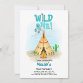 Wild One Tribal Teepee Boy Birthday Einladung (Vorderseite)