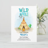 Wild One Tribal Teepee Boy Birthday Einladung (Stehend Vorderseite)