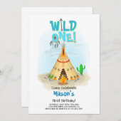 Wild One Tribal Teepee Boy Birthday Einladung (Vorne/Hinten)