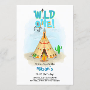 Wild One Tribal Teepee Boy Birthday Einladung