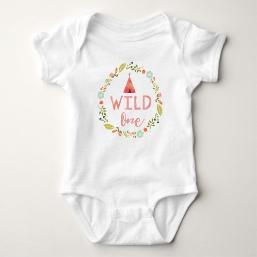 Wild One Tribal Teepee Pink Floral Baby Bodysuit Baby Strampler (Vorderseite)