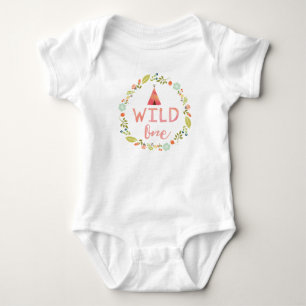 Wild One Tribal Teepee Pink Floral Baby Bodysuit Strampler