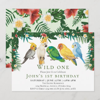 Wild One Tropical Exotic Parrots Junge 1. Geburtst Einladung