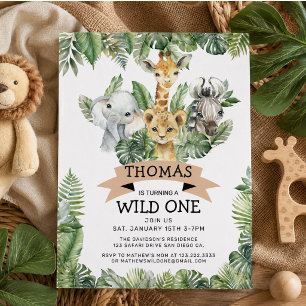 Wild One Tropical Jungle Safari Geburtstag  Einladung