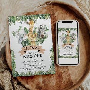 Wild One Tropical Jungle Safari Geburtstag Einladung