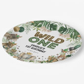 Wild One Tropical Jungle Safari Tiere Geburtstag Pappteller (Schrägansicht)