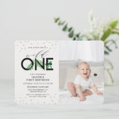 Wild One Tropical Modern 1. Geburtstag Foto Einladung (Stehend Vorderseite)