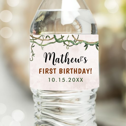 Wild One Tropical Safari Erster Geburtstag Wasserflaschenetikett