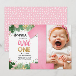 Wild One Tropical Safari Girl Pink Erster Geburtst Einladung