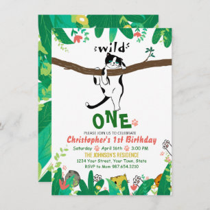 Wild One Tuxedo Kitty Kids 1st Birthday Einladung