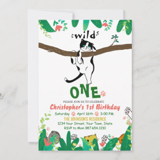 Wild One Tuxedo Kitty Kids 1st Birthday Einladung