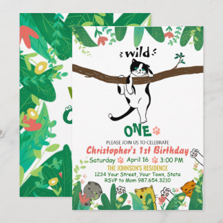 Wild One Tuxedo Kitty Kids 1st Birthday Einladung