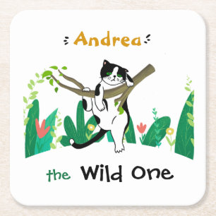 Wild One Tuxedo Kitty Kids 1st Birthday Einladung Rechteckiger Pappuntersetzer