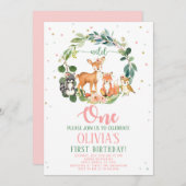 Wild-One-Wald-Birthday-Invitation-Girl Einladung (Vorne/Hinten)