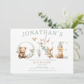 Wild-One-Waldtiere 1. Geburtstag Junge Einladung (Stehend Vorderseite)