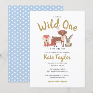 Wild One Waldtiere Blau Baby Shower Einladung