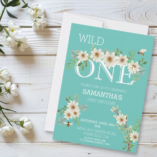 Wild One Watercolor Gänseblümchen Erste 1. Geburts Einladung