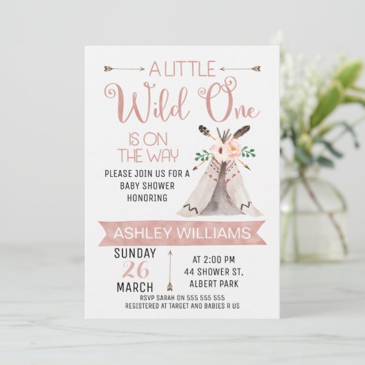 Wild One Watercolor Kinderdusche Einladung (Stehend Vorderseite)