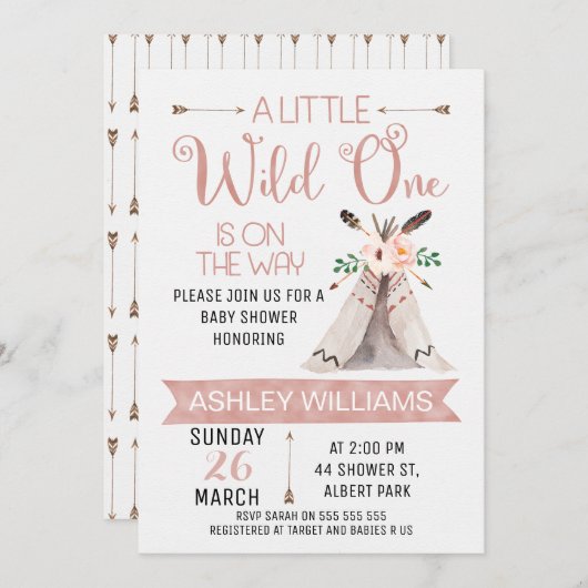 Wild One Watercolor Kinderdusche Einladung (Vorne/Hinten)