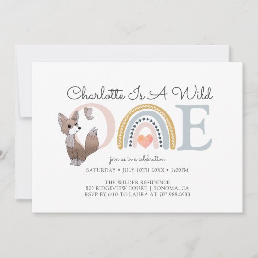 Wild One Watercolor Rainbow Girls erster Geburtsta Einladung (Vorderseite)