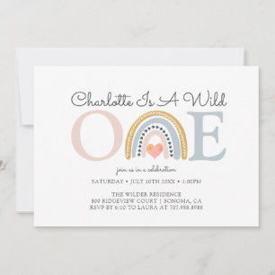 Wild One Watercolor Rainbow Girls erster Geburtsta Einladung