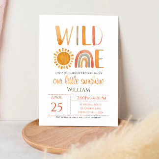 Wild One Watercolor Regenbogen 1. Geburtstag Einladung