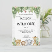 Wild One Watercolor Safari 1st Birthday Invite Einladung (Stehend Vorderseite)