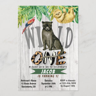 Wild One Watercolor Safari Panther 1. Geburtstag Einladung