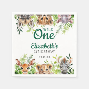 Wild One Watercolor Safari Tiere 1. Geburtstag Serviette