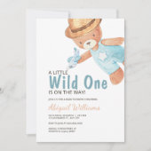 Wild One Watercolor Teddy Bear Baby Show Invitat Einladung (Vorderseite)